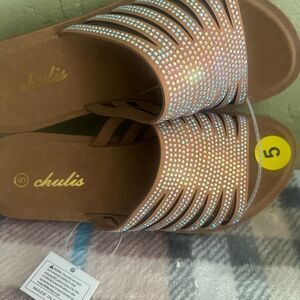 Tan Sandals with Woven Design and Cushioned Sole